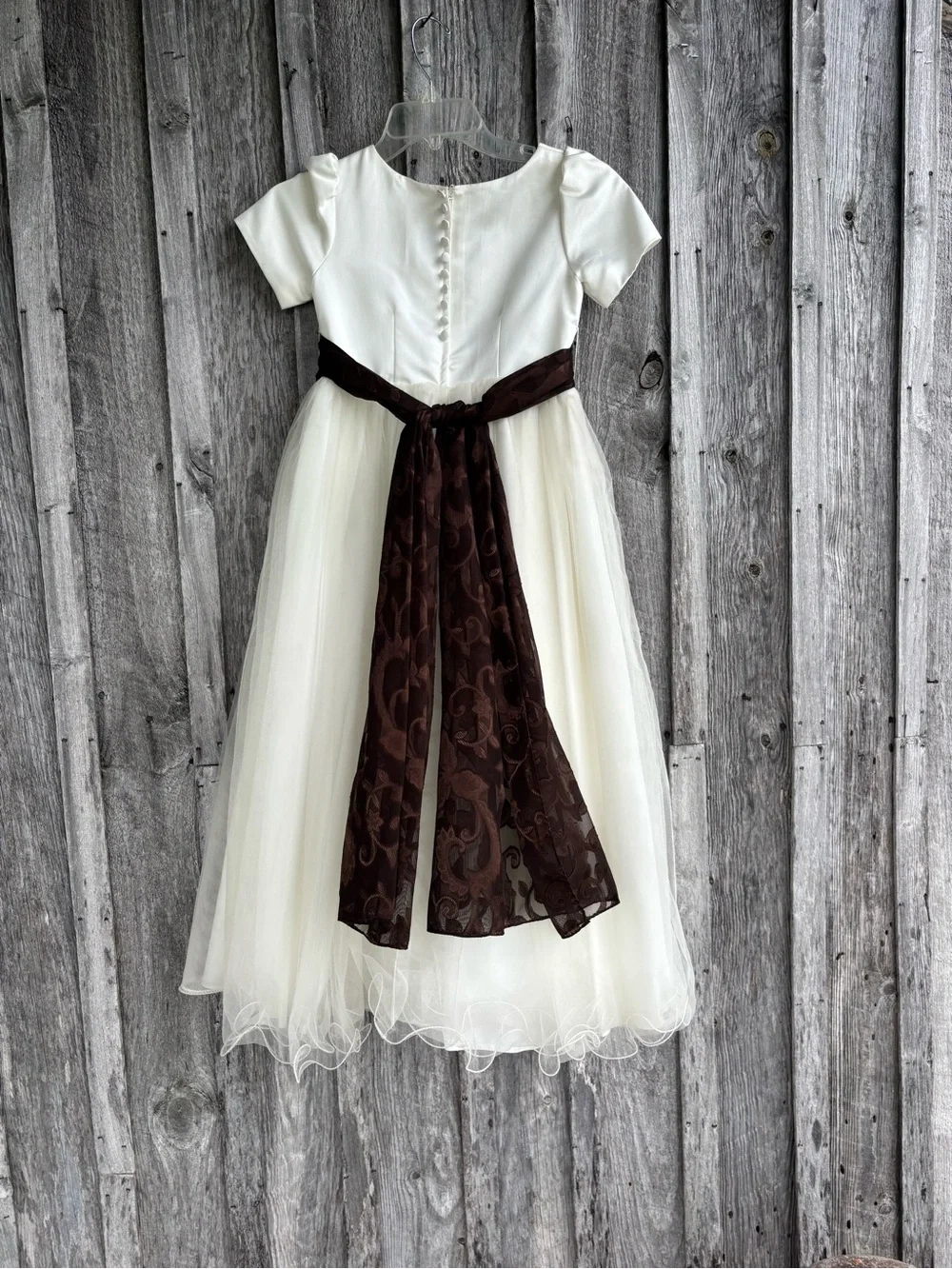 Sweetie Pie Collection Ivory Flower Girl Dress with Chocolate Sash